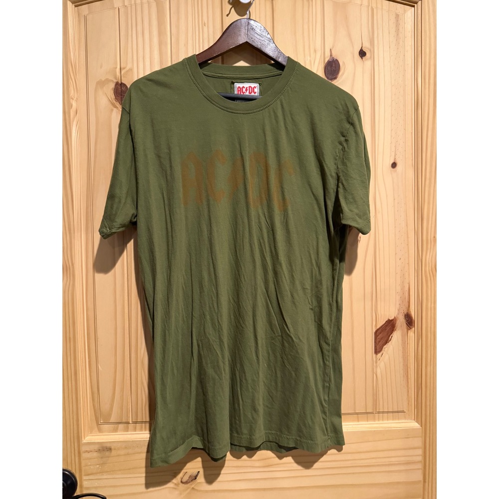 AC/DC American Needle Mens T-Shirt M Olive Green Vintage Fade Brass Tacks Logo